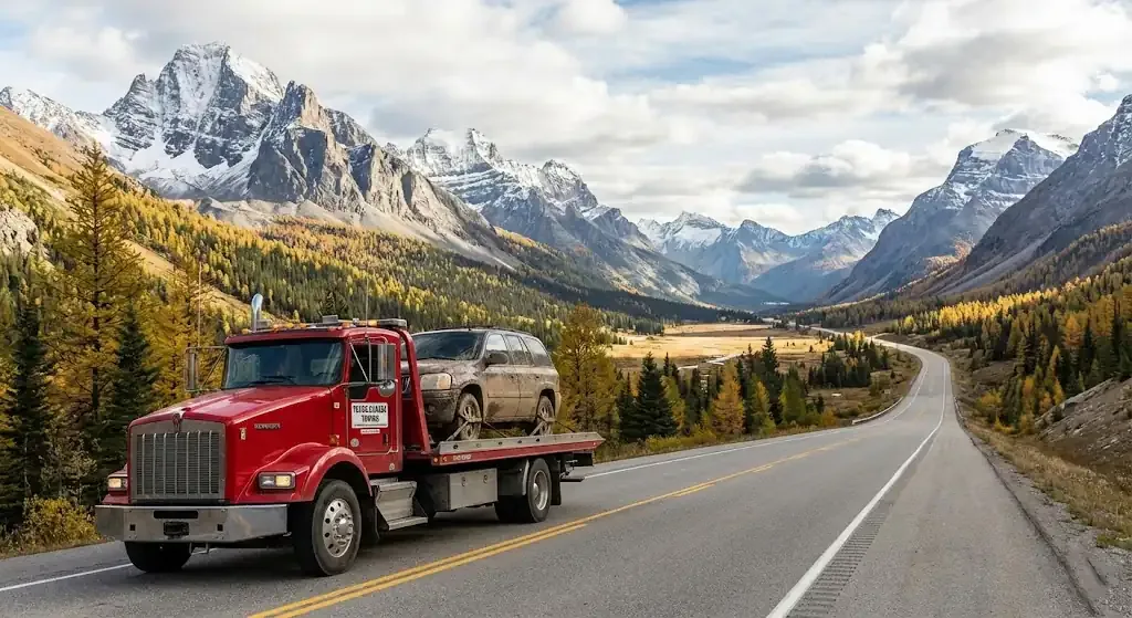 long-distance tow truck on a Laval highway corridor